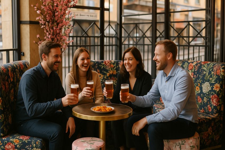 Kollegor som firar AW på baras gömställe i Uppsakla